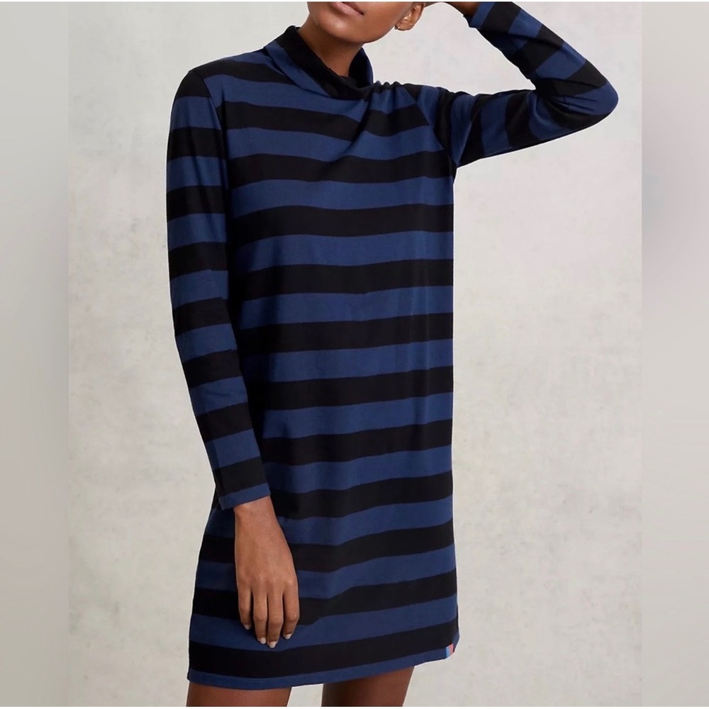 KULE Mia Turtleneck Dress Striped Blue Black Cotton Long Sleeve size Small